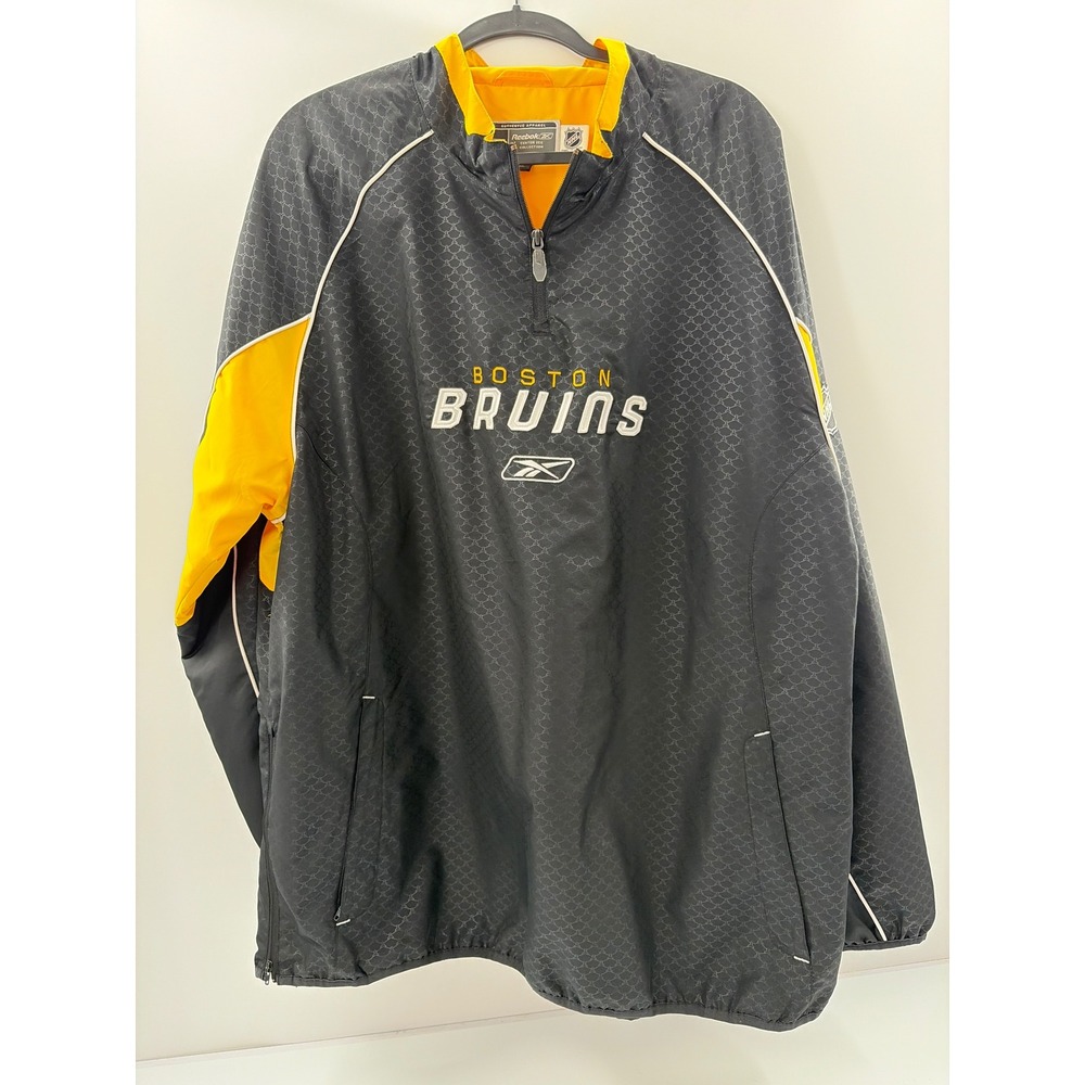 Reebok Boston Bruins NHL Center Ice Windbreaker Jacket Mens 2XL Black Gold Zip